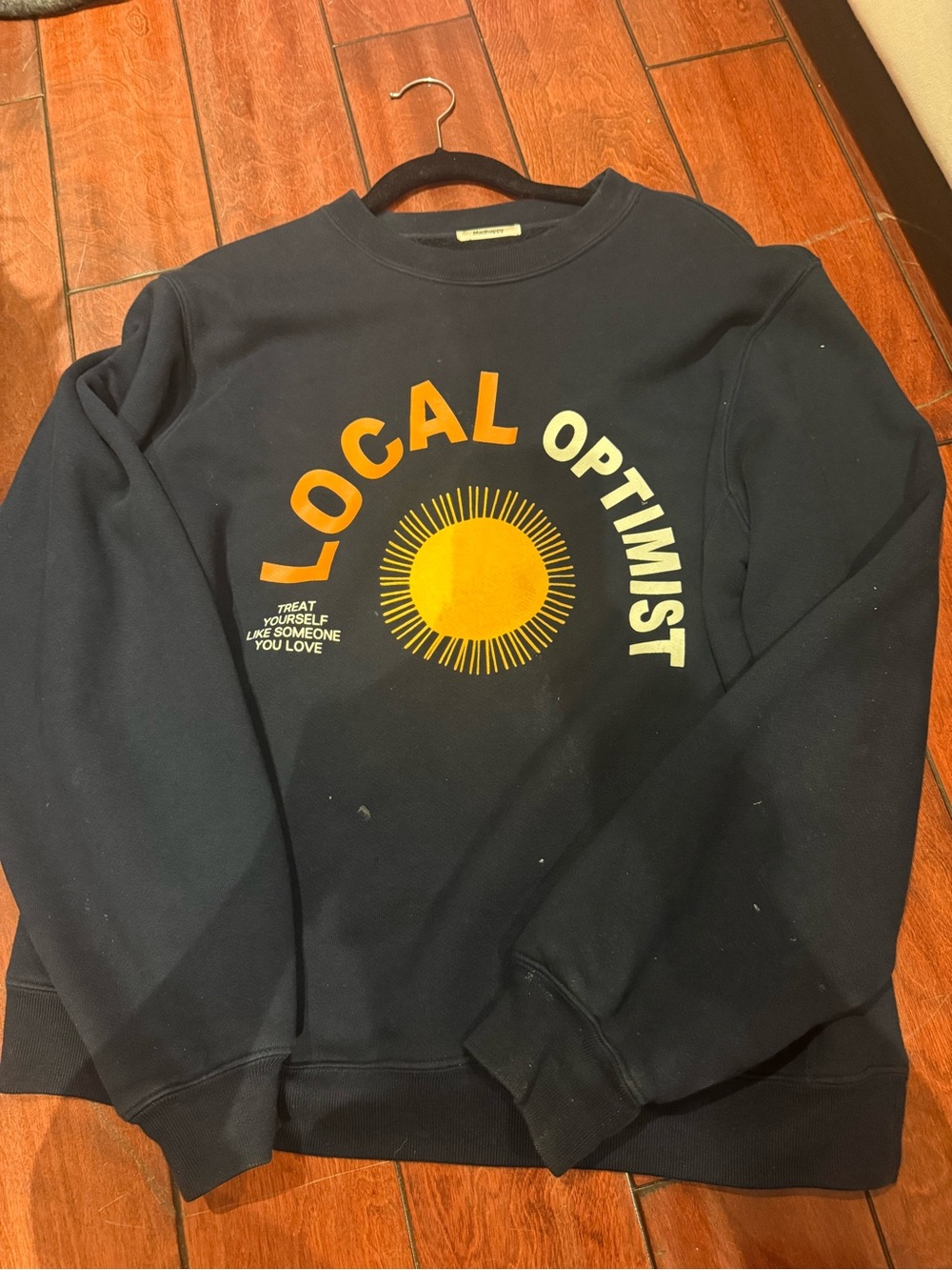 Madhappy limited edition Navy Crewneck with Yellow Sun Graphic